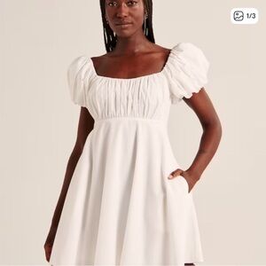 Abercrombie Ruched White Puff Sleeve Mini Dress